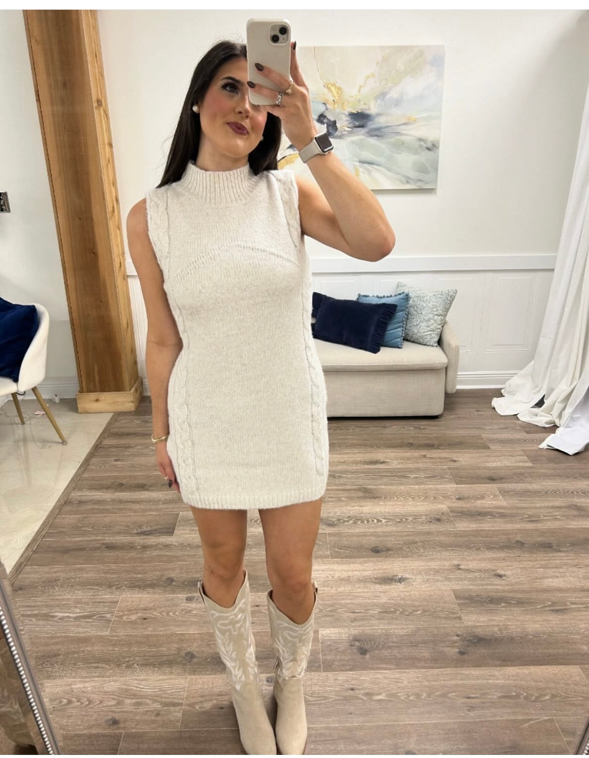 SLEEVELESS SWEATER MINI DRESS