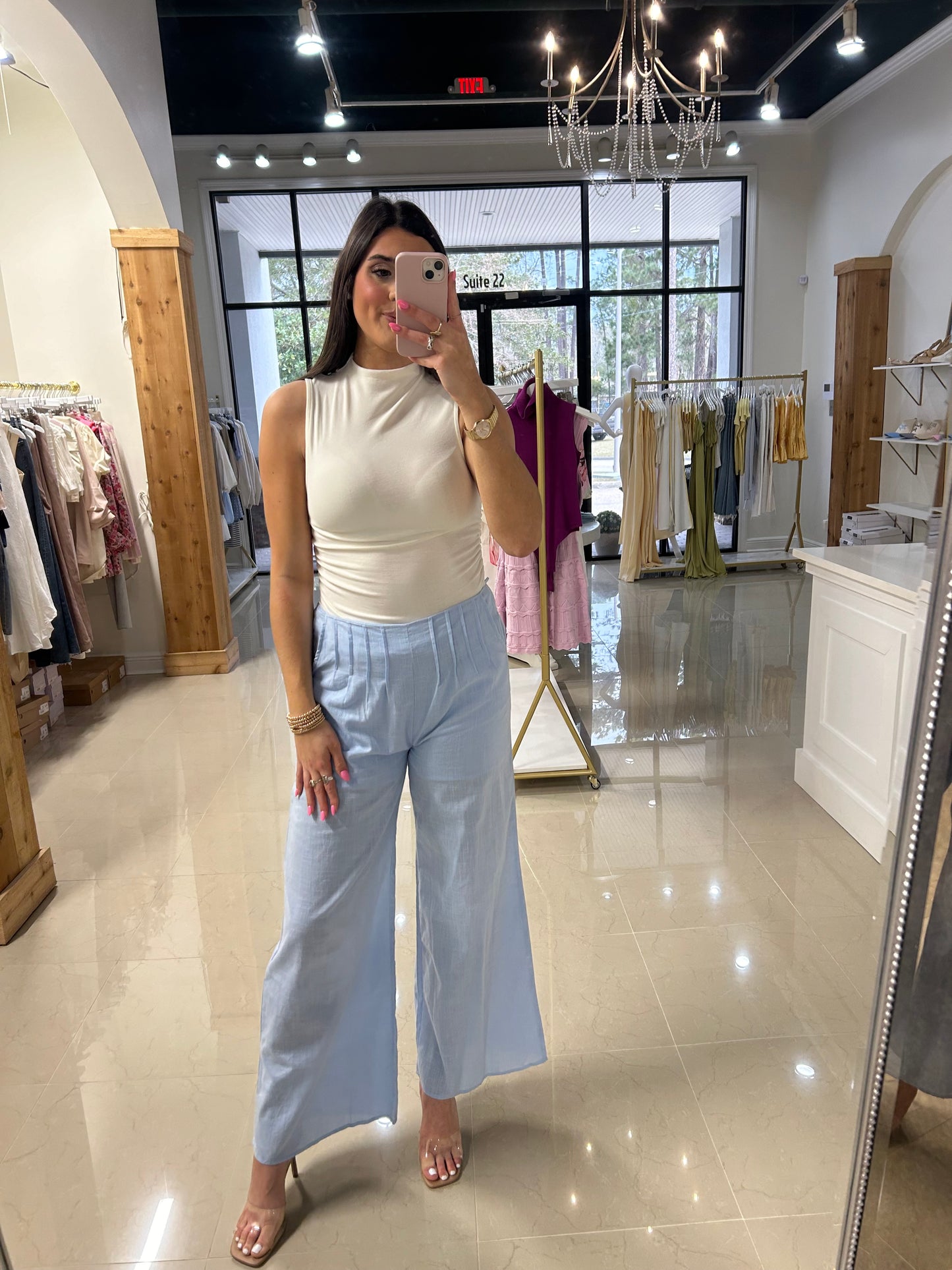 BABY BLUE LINEN WIDE PANTS