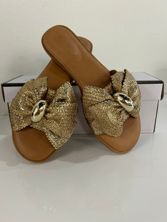 GOLD BOW SANDALS