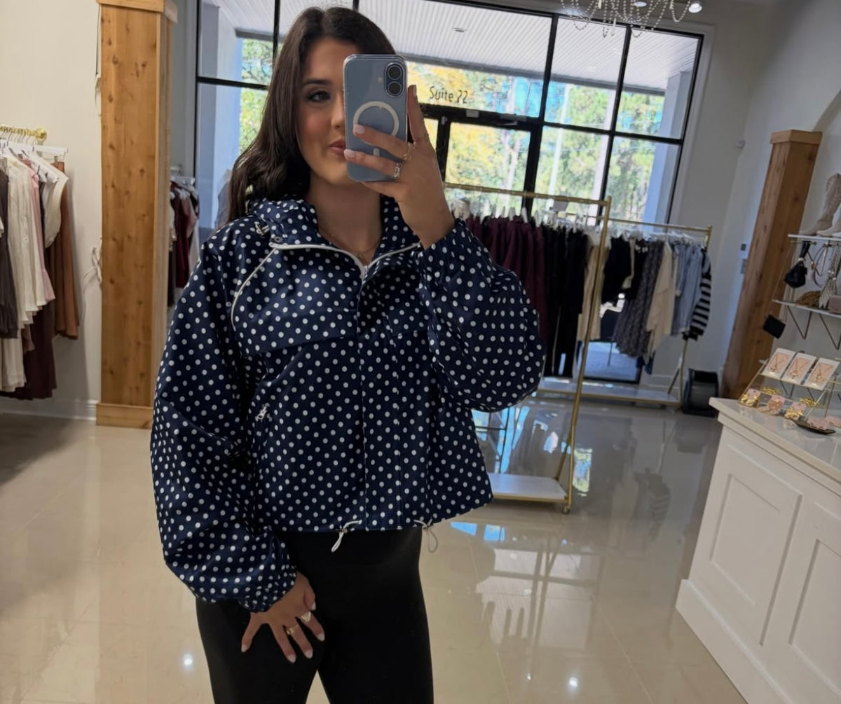 BLUE AND WHITE  POLKA DOT JACKET