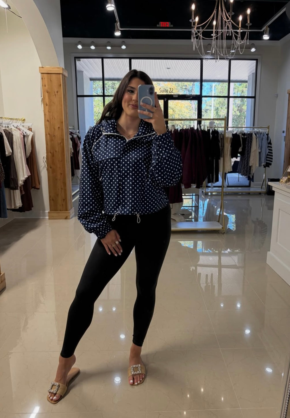 BLUE AND WHITE  POLKA DOT JACKET