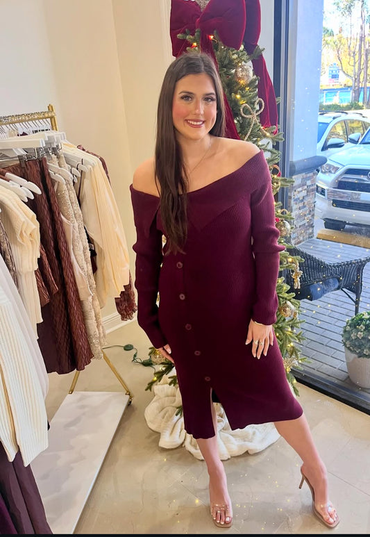 MAROON OFF-SHOULDER DRESS