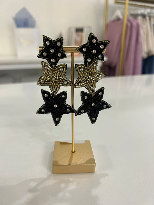 BLACK AND GOLD STAR EARRINGS