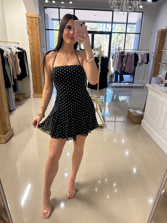 POLKA DOT HALTER MINI DRESS