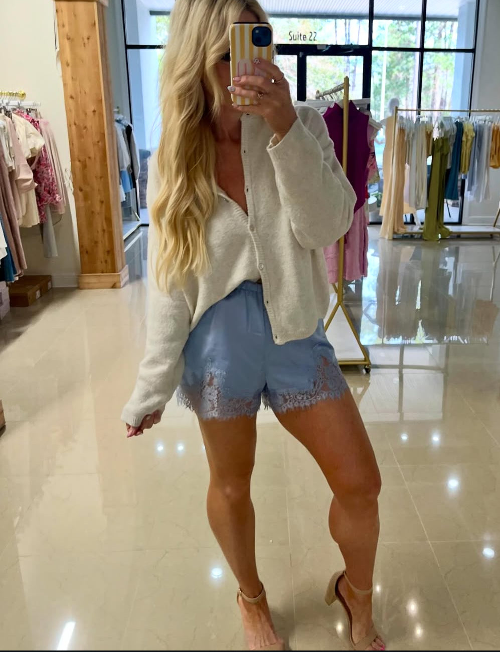 BABY BLUE LACE SHORTS