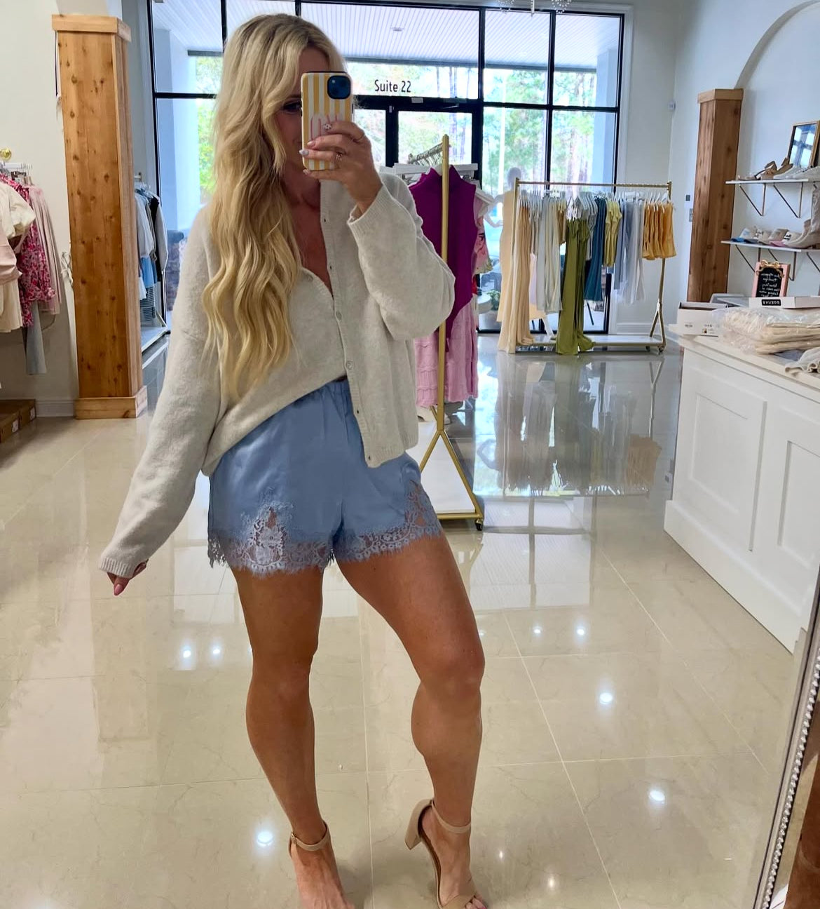 BABY BLUE LACE SHORTS