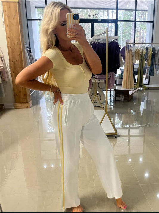 WHITE- YELLOW TRACK PANTS
