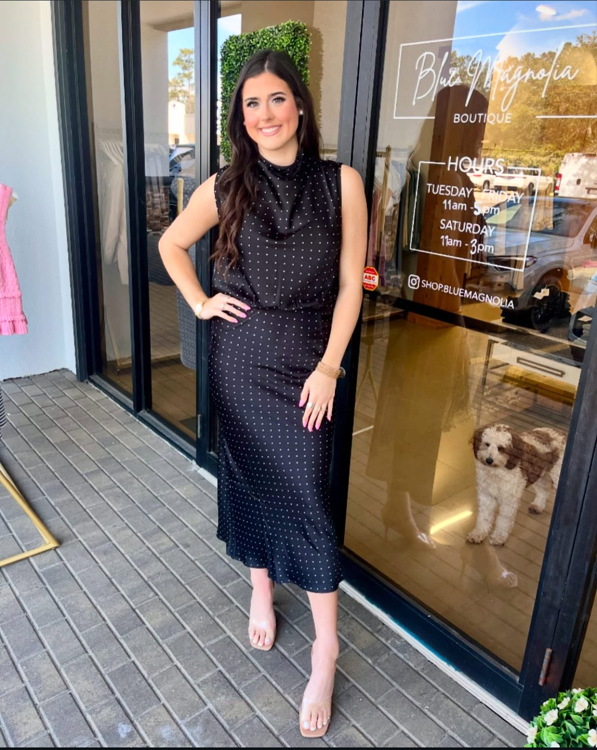 BLACK AND WHITE POLKA DOT TOP