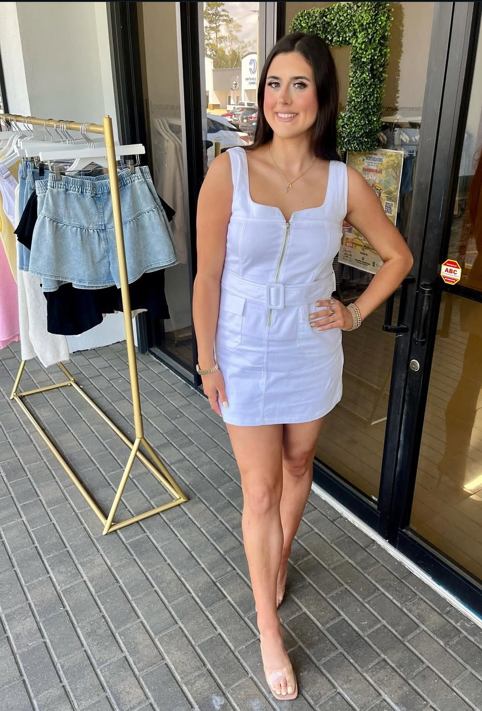 JENNY WHITE BELTED MINI DRESS